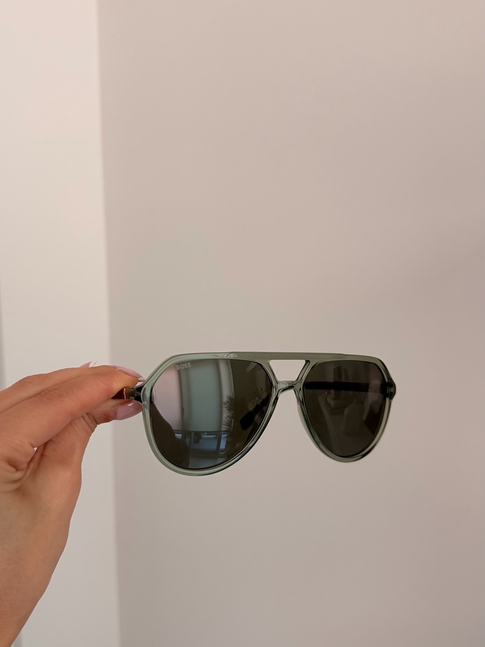 BOSS Olive Green Aviator Sunglasses with Dark Lenses